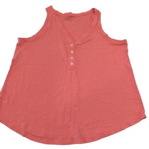 EUC LOFT Women's Large coral linen blend Henley tank top